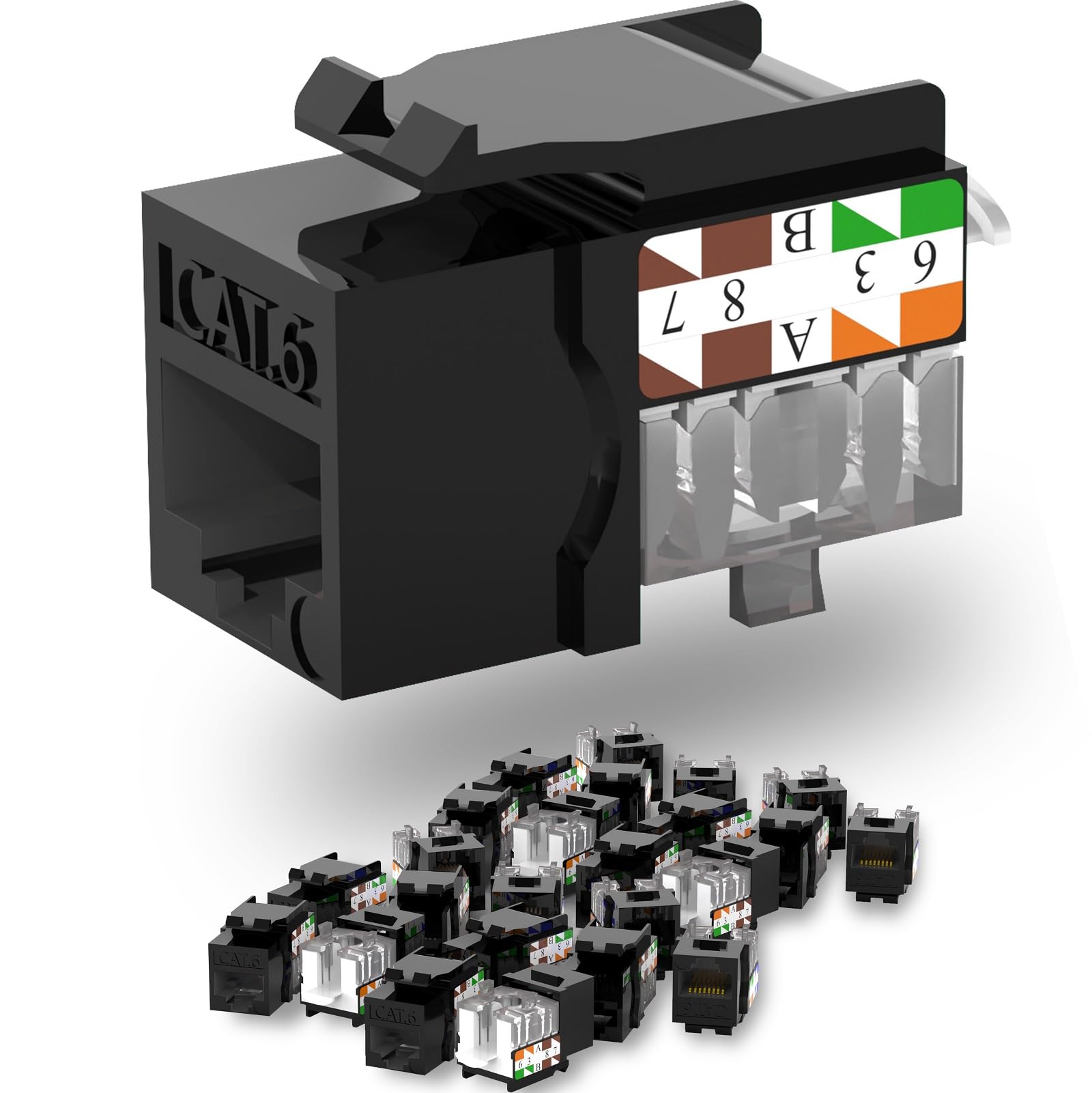 Lysymixs Keystone Jack Cat6 Slim 25 Pack, Cat6 Keystone Jacks 90 Degree, Rj45 Keystone Jack Punch Down Black, Compatiable For Hi