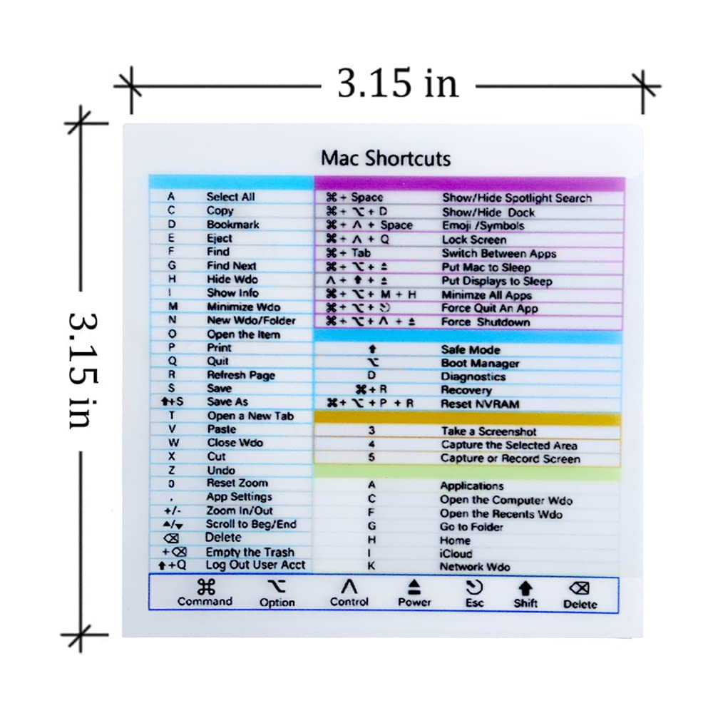 2 Pcs Clear Vinyl Mac Quick Reference Keyboard Shortcuts Stickers, Shortcut Decals Compatible With 13 16 Inch Macbook Air And Pr