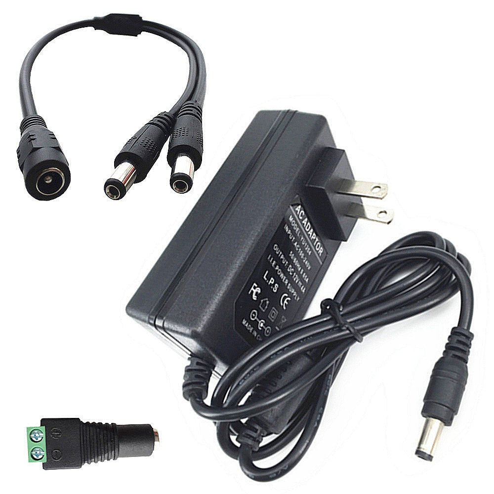 Dzydzr 48W 80 250V Ac To Dc 12V 4A Wall Adapter Dc Power Supply + 1 Female To 2 Male Dc Splitter Y Cable + 5.5Mm X 2.1Mm Dc Fema
