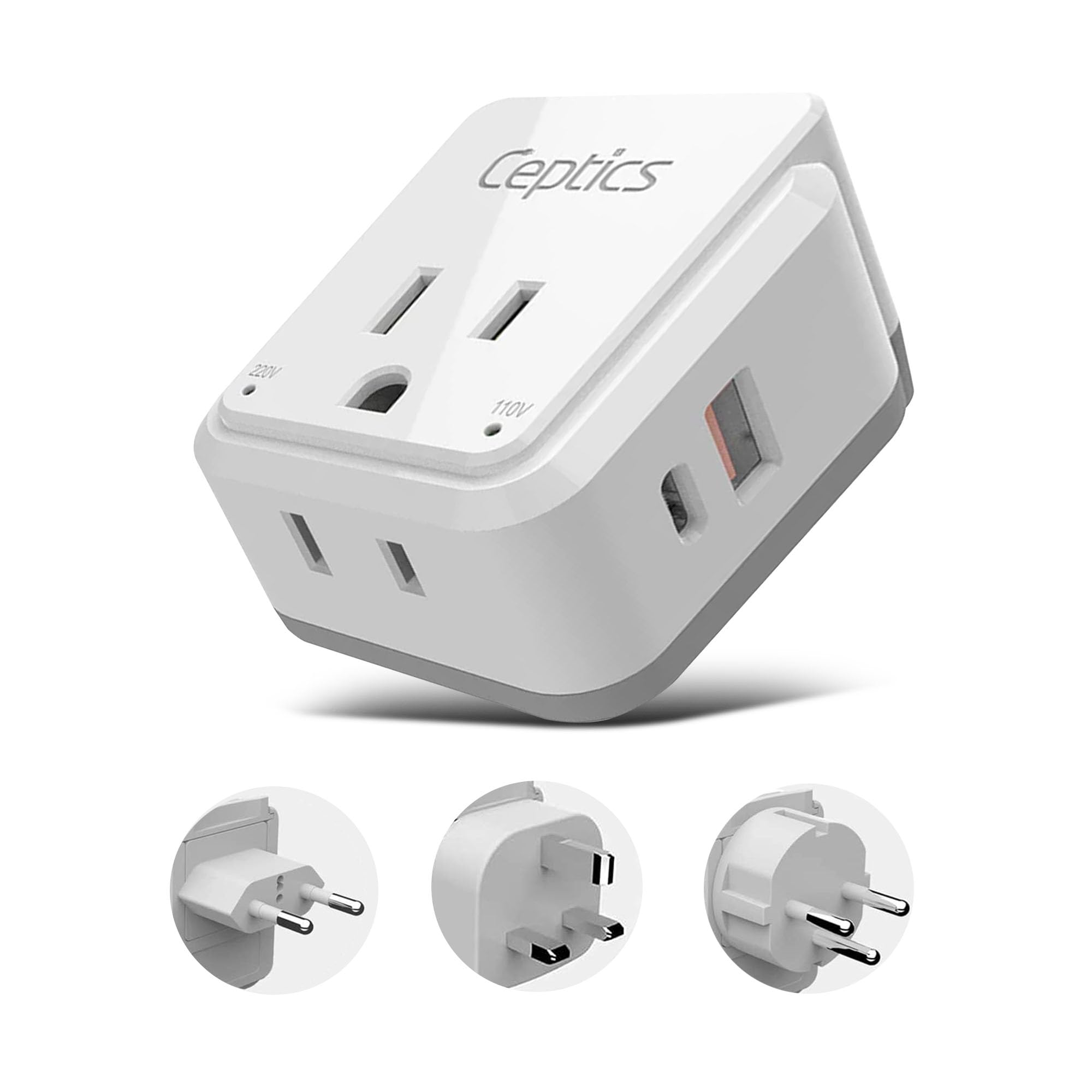 Ceptics Israel, Jordan Power Plug Adapter Travel, 20W PD & QC, Safe Dual USB & USB-C 3.1A -2 USA Socket - Use in Jerusalem, Pale