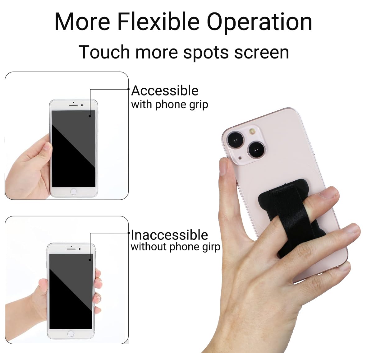 REINVENT EGO Finger Strap Phone Holder - Ultra Thin Anti-Slip Silicone Grip - 2 Pack - Black
