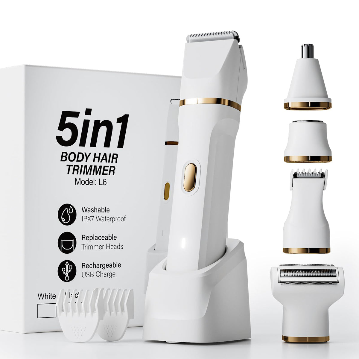 Electric Razors For Women, 5 In 1 Wet/Dry Bikini Trimmer With Usb Charge Dock, Deluxe Facial Hair Removal, Wet/Dry Body Shaver F