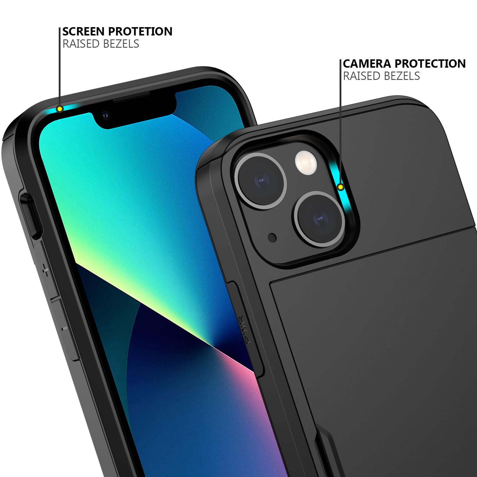 Nvollnoe For Iphone 13 Mini Case With Card Holder Heavy Duty Protective Dual Layer Shockproof Hidden Card Slot Slim Wallet Case