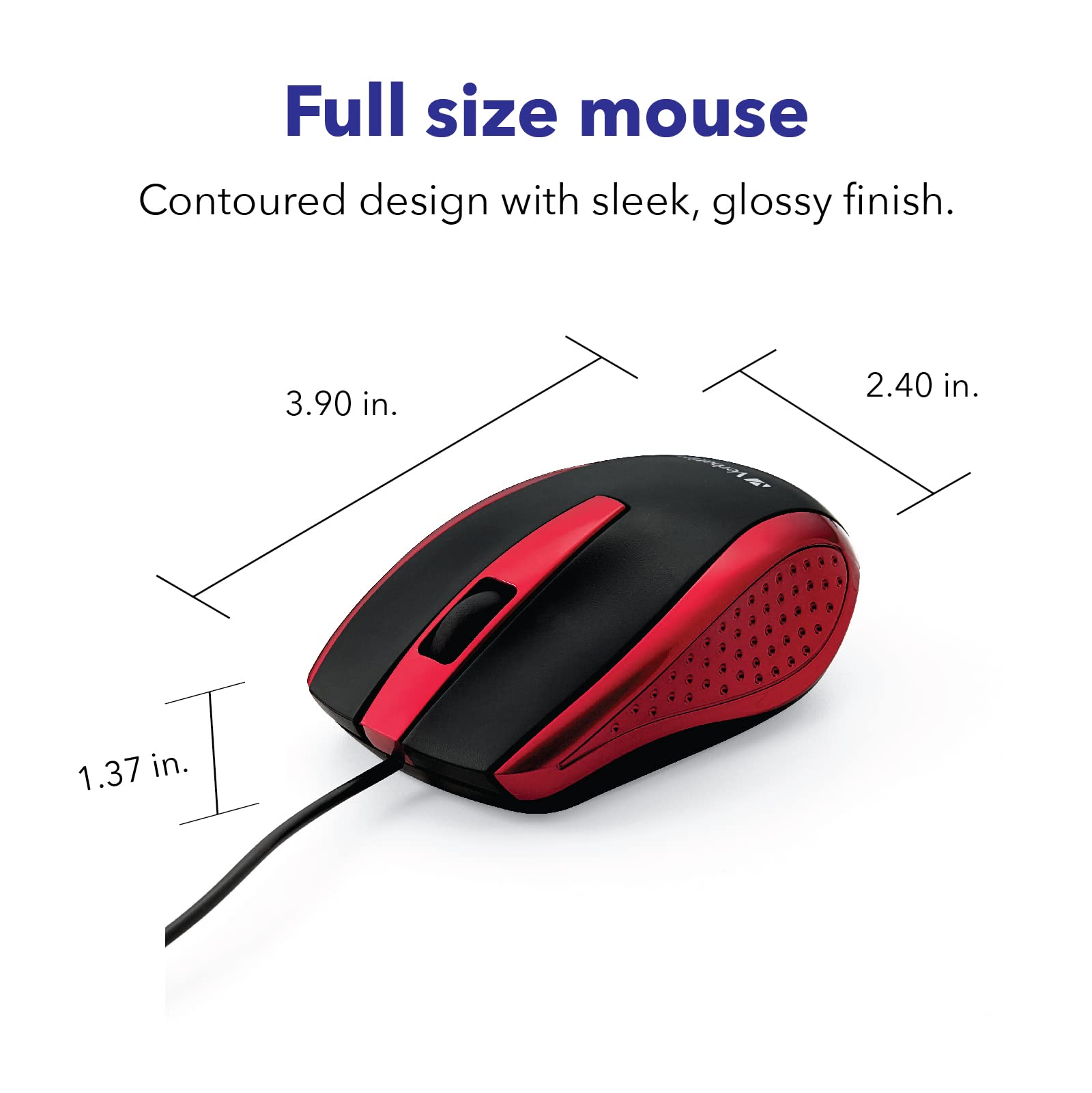 Verbatim Wired Usb Computer Mouse   Corded Usb Mouse For Laptops And Pcs   Right Or Left Hand Use, Red 99742, 1.4'' X 2.4'' X 3.