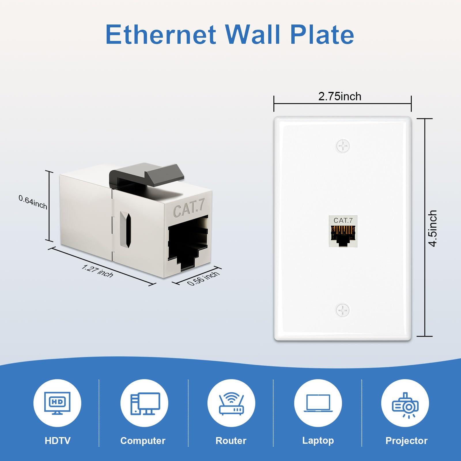 Fgb 2 Pack Ethernet Wall Plate, 1 Port Keystone Wall Plate With Bracket And Cat7 Shielded Rj45 Keystone Coupler, Single Gang Eth