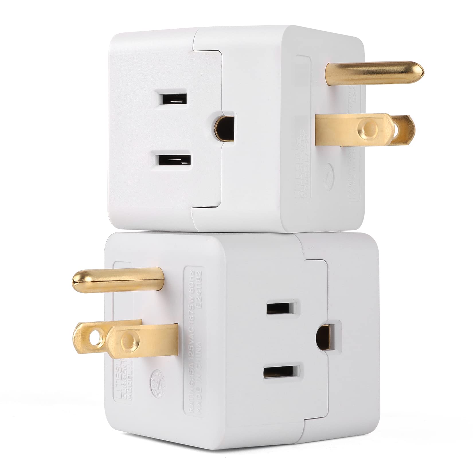 3 Outlet Wall Adapter Cube Tap, Ul Listed 3 Prong Grounded Plug Extender,125V, 1875W   3 Way Multi Outlet Wall Plug,Power Outlet