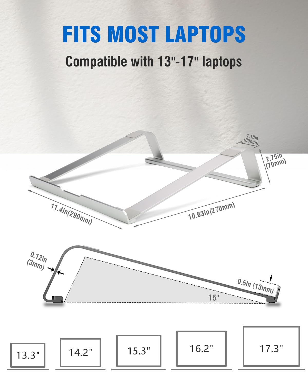 Kyqee Enhanced Stability Laptop Stand For Desk, Ergonomic Aluminum Laptop Riser, Computer Stand For Laptop, Compatible With 12 1