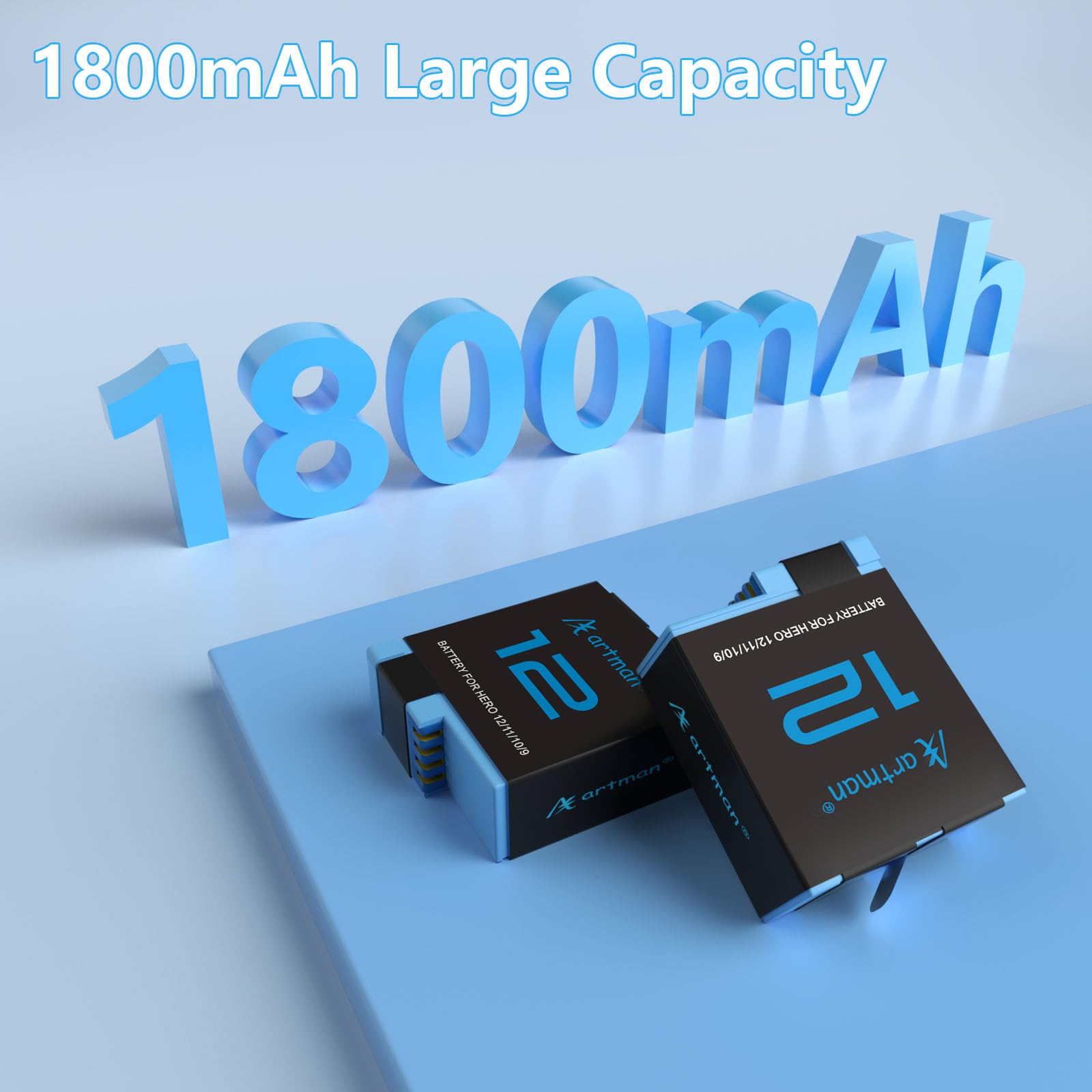 Artman Replacement Batteries 1800Mah (2 Pack) For Gopro Hero 12, Hero 11, Hero 10, Hero 9 Black And 3 Channel Quick Charger, Ful