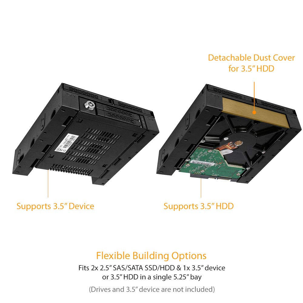 Icy Dock Tool Less 2 X 2.5 Sas/Sata Hdd/Ssd Mobile Rack +3.5'' Slot For External 5.25'' Bay   Expresscage Mb322Sp B