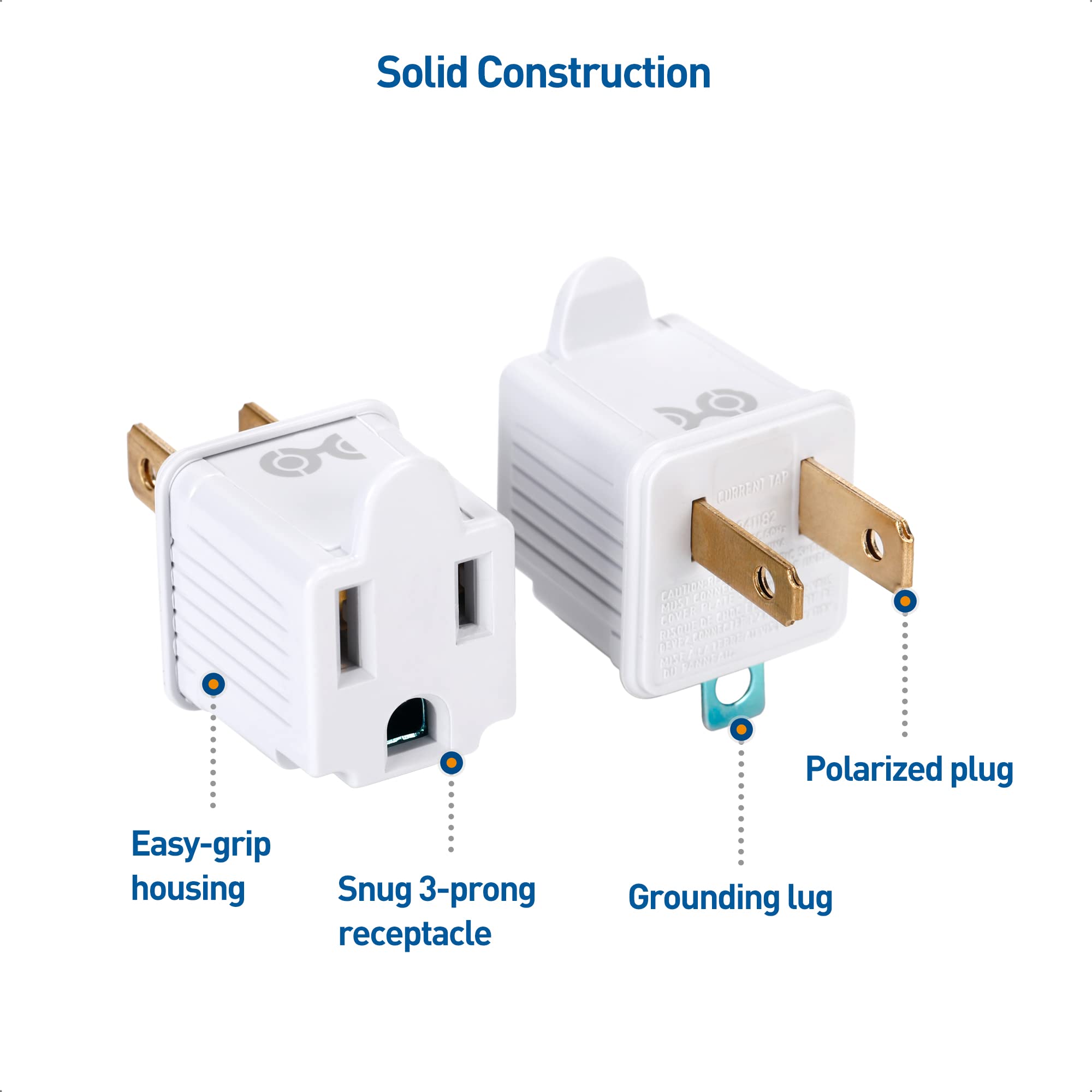 [Ul Listed] Cable Matters 3 Pack 2 Prong To 3 Prong Outlet Adapter In White (3 Prong To 2 Prong Plug Adapter)   Allows A 2 Prong