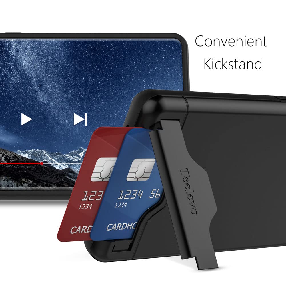 Teelevo Wallet Case Google Pixel 6 Pro Dual Layer Card Slot Kickstand PC TPU Black