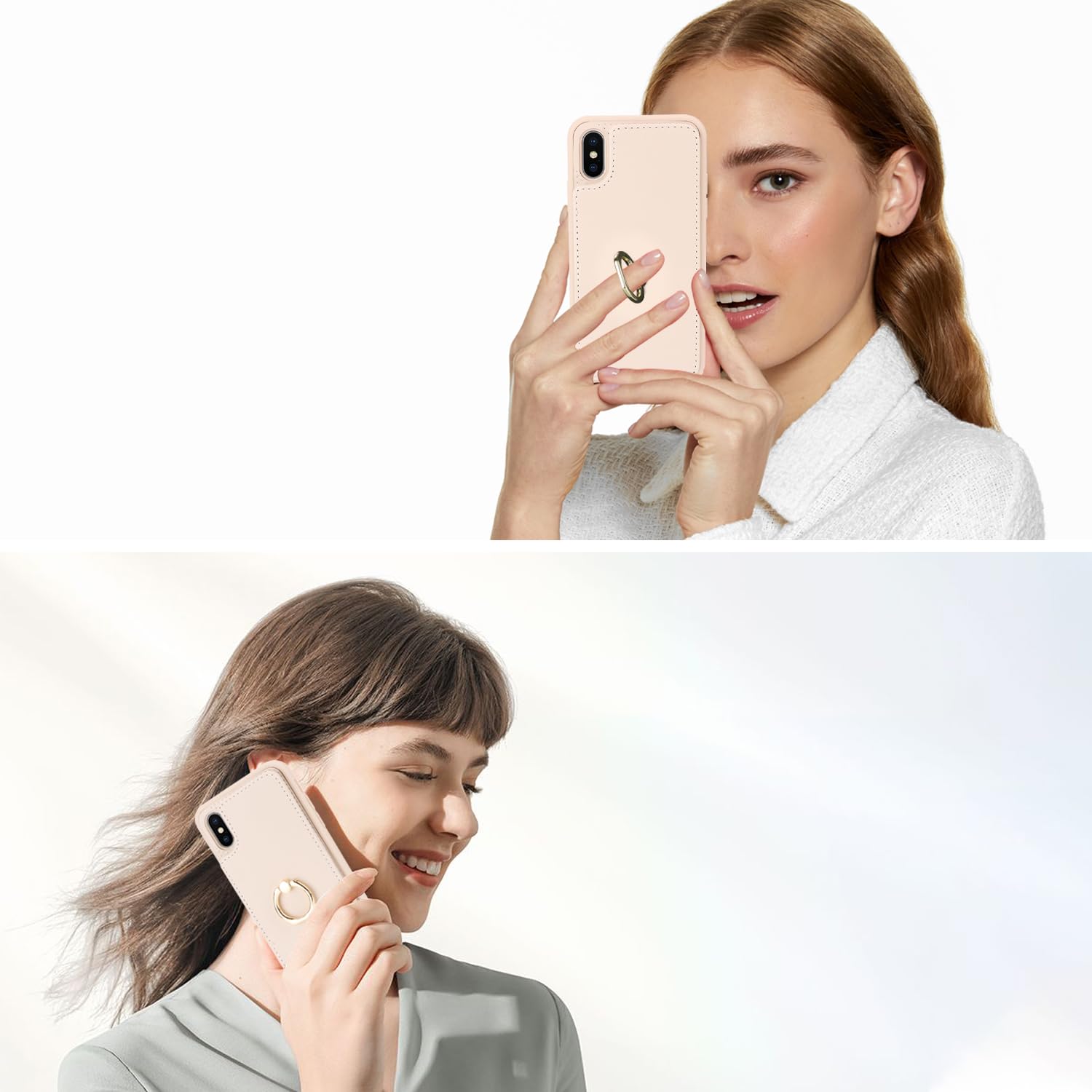 Lipvina For Iphone Xr Phone Case With Card Holder And Strap For Women,Crossbody Lanyard,Kickstand Ring Stand,Snap Clasp,Phone Wa