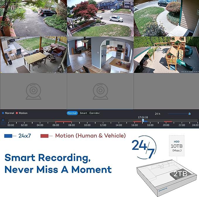 Onwote Wired 4K Nvr Poe Security Camera System, Ai Human Vehicle Detection, 6* 8Mp 125� Wide View Angle Outdoor Ip Cameras, 8 Channel Nvr 2Tb Record Video Audio, Cctv Surveillance For Home Businesses