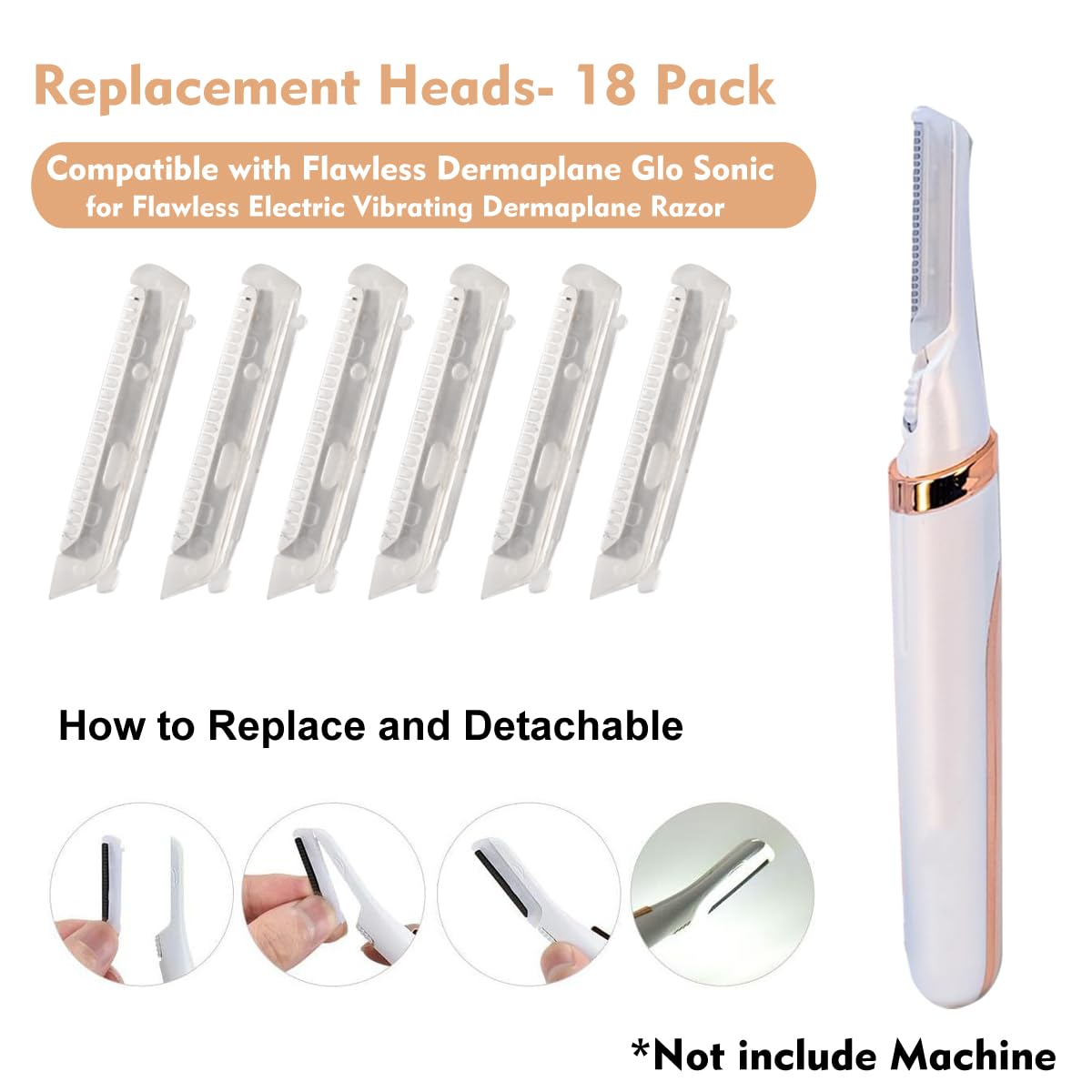 18 Pack Replacement Head For Finishing Touch Flawless Dermaplane Glo Sonic Facial Exfoliation Lighted, Dermaplane Refill Blades