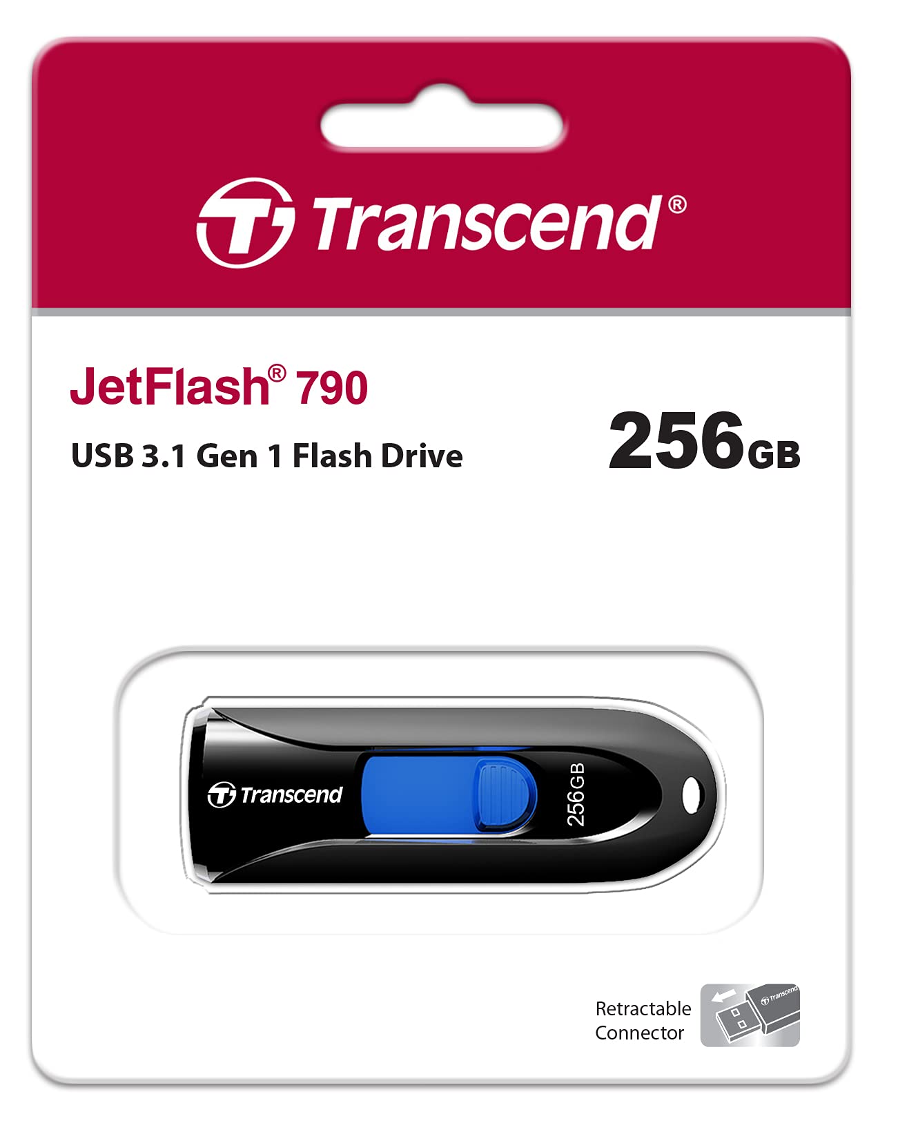 Transcend 256GB Jetflash 790 USB 3.1 Gen 1 Flash Drive TS256GJF790K,Black