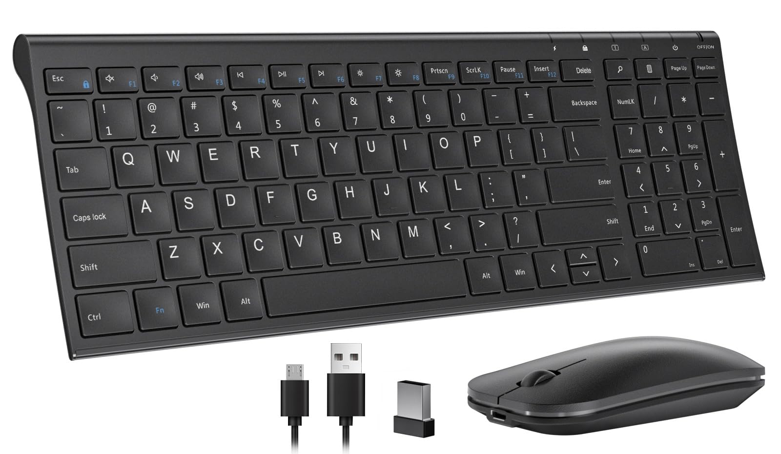 Seenda Rechargeable Wireless Keyboard And Mouse   Ultra Thin Metal Keyboard With Low Profile Keys, 2.4G Wireless Keyboard For Windows Pc Laptop Computer   Black