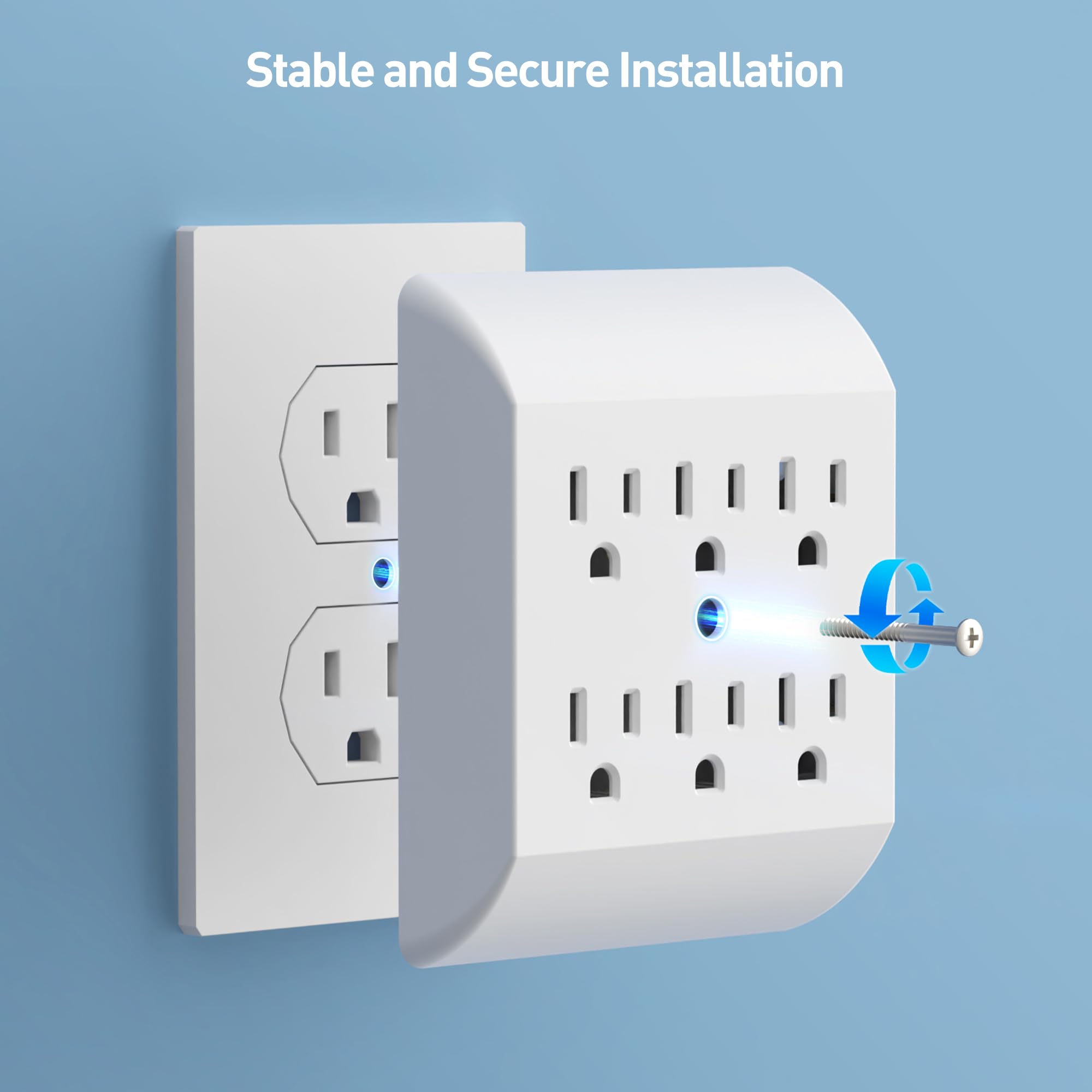 [Etl Listed] Cable Matters 2 Pack 6 Outlet Extender Wall Tap, 15A/1875W, Multi Plug Wall Outlet / 6 Way Plug Wall Outlet