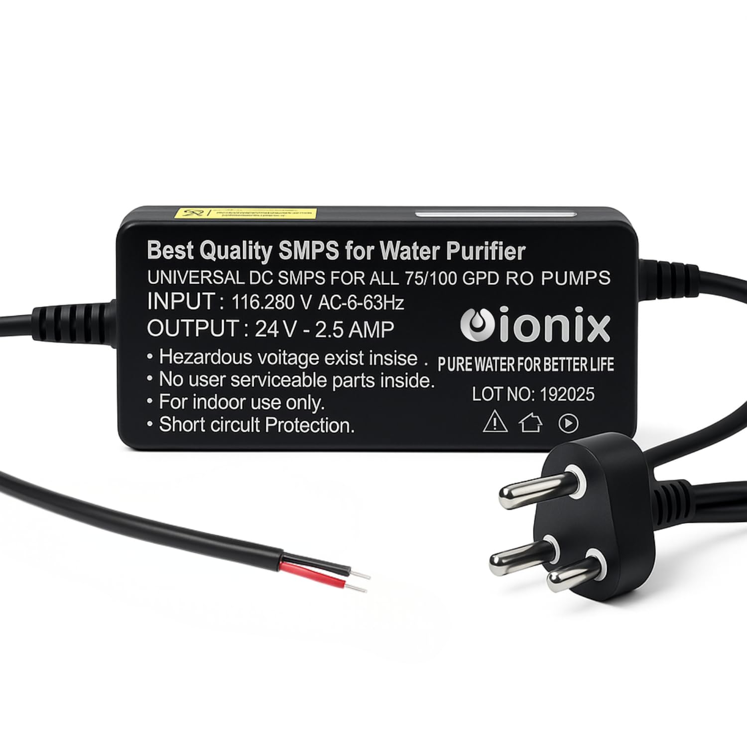 Ionix Smps 24V 2.5A Power Supply Adapter For Ro Water Purifier With 2 Years Warranty, Compatible With 75/100 Gpd Ro Pumps, Unive
