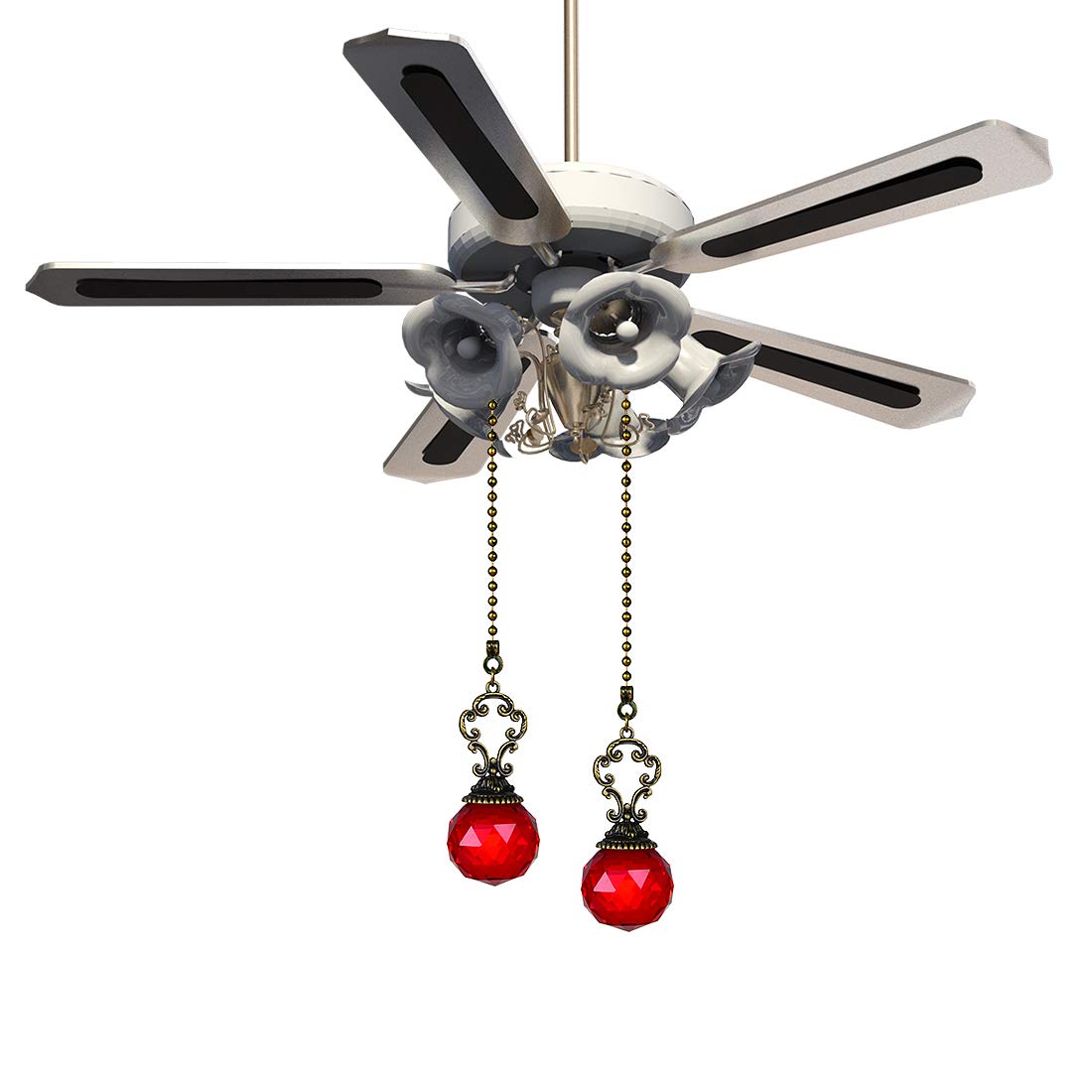 Set Of 2 Vintage Style Red Fan Pull Ceiling Fan Chain Pulls Crystal Prism Ball
