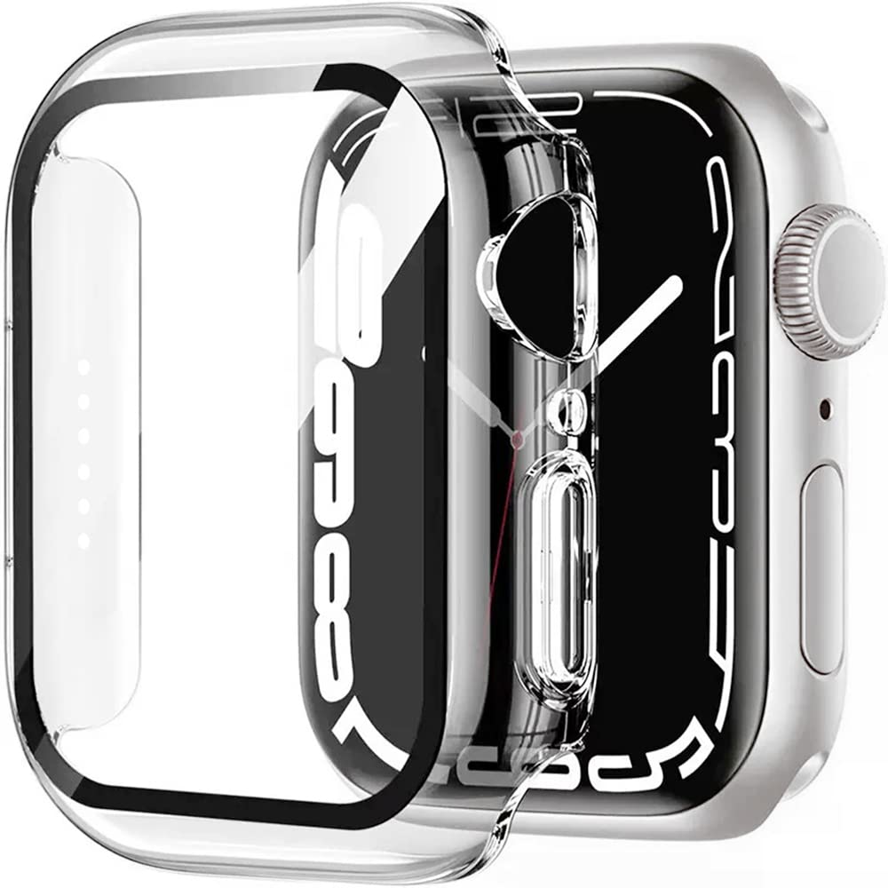 Hankn Case 41Mm For Apple Watch Series 9 8 7 41Mm Tempered Glass Screen Protector Bumper Transparent Iwatch Cover (41Mm, Clear)