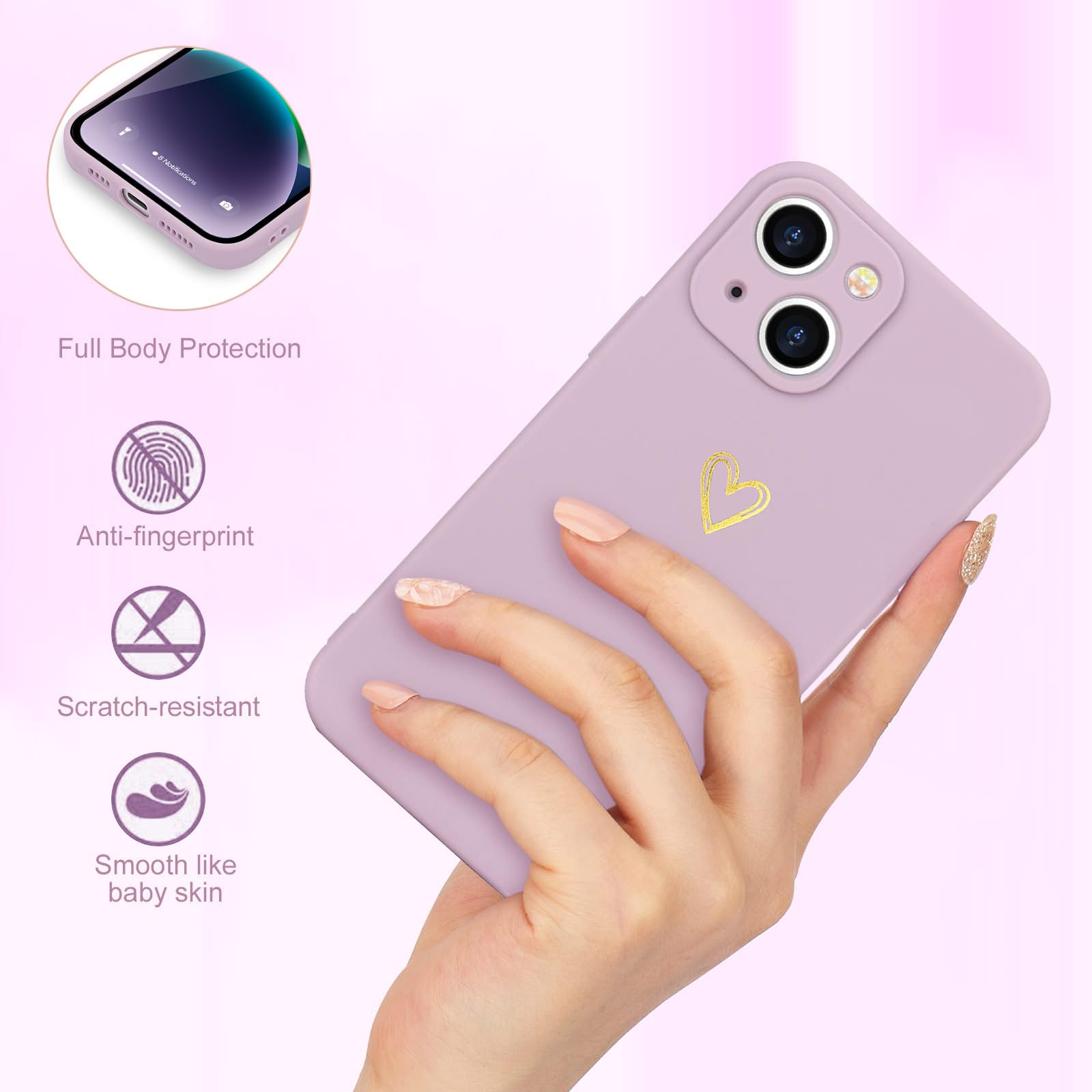 Wirvyuer For Iphone 14 Case Cute Slim Shockproof Phone Case With Wireless Charging Support And Protection, Purple