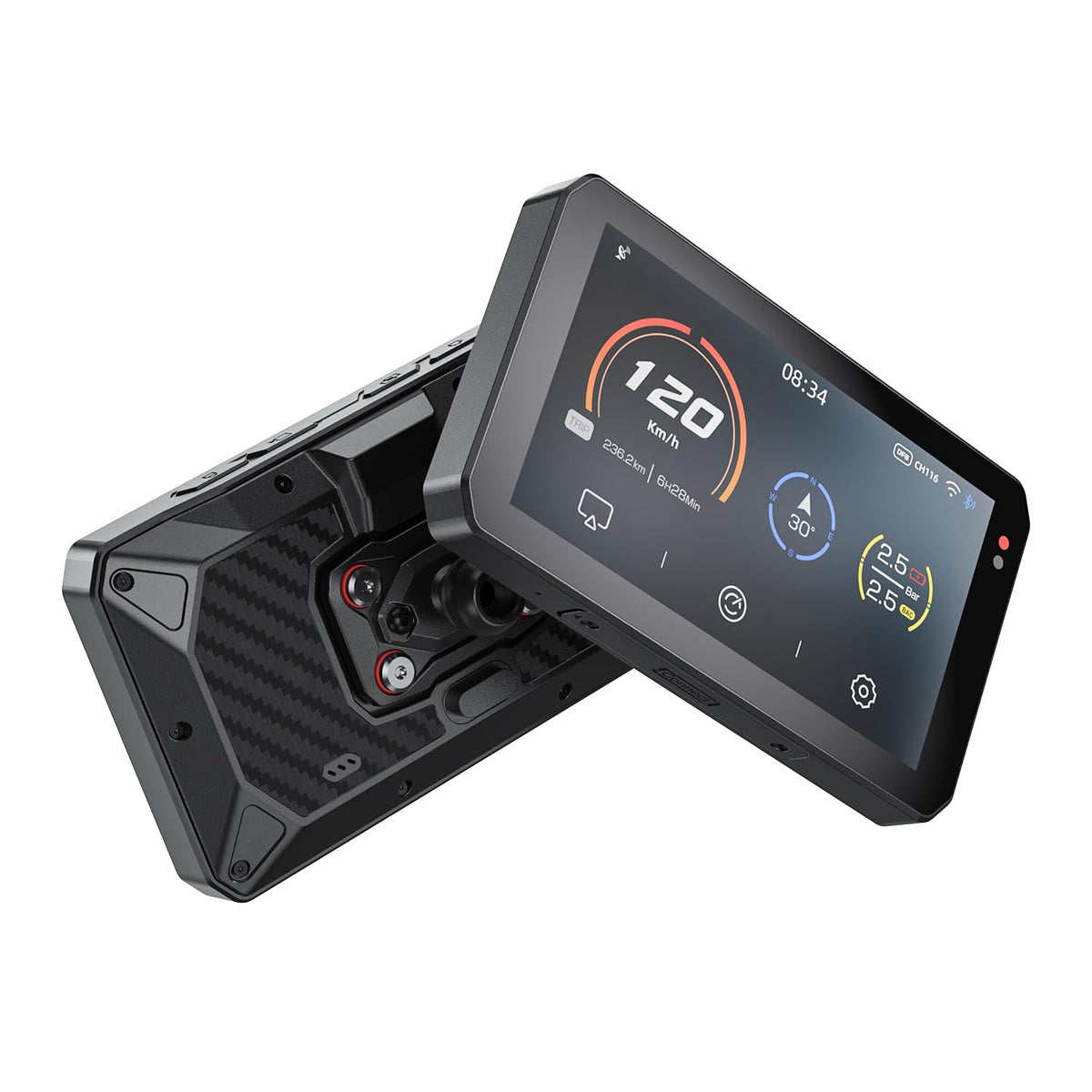 Chigee Aio 5Play Motorcycle Carplay Android Auto Gps Navigation System, 5'' Ips Lcd 60Fps, 5G Wi Fi Bt, Ip68 Waterproof, Support