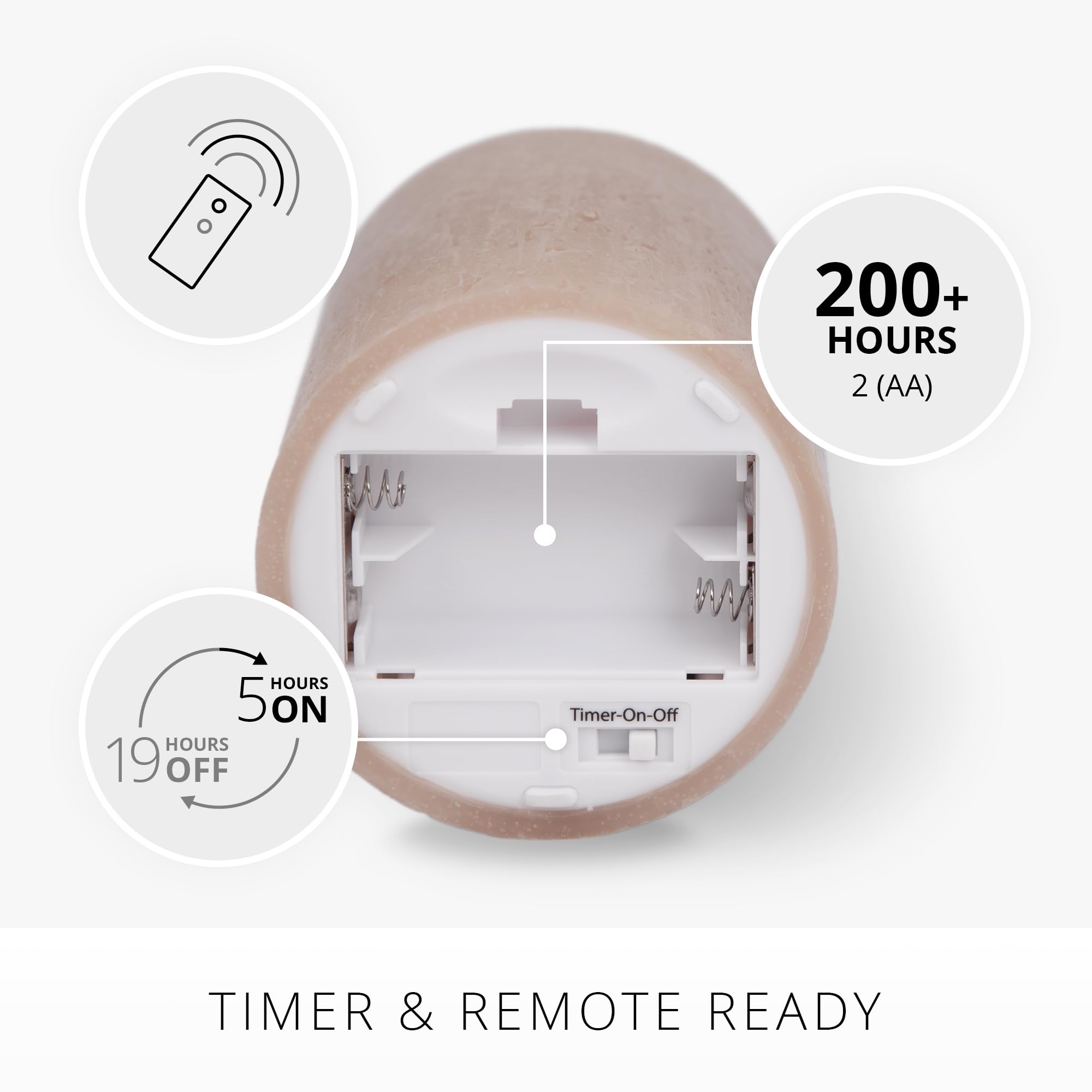 Luminara Sea Glass Flameless Candle, Timeless Taupe 3'' X 4.5'', Moving Led Flame Pillar With Timer, Battery Operated, Real Wax,