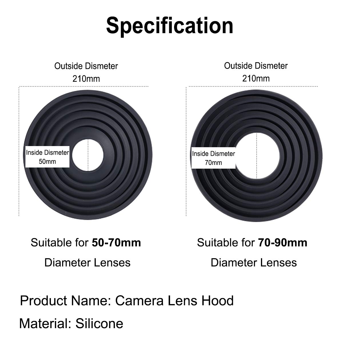 STSEETOP Camera Lens Hood Collapsible Reversible Silicone Black for 70-90mm Lenses
