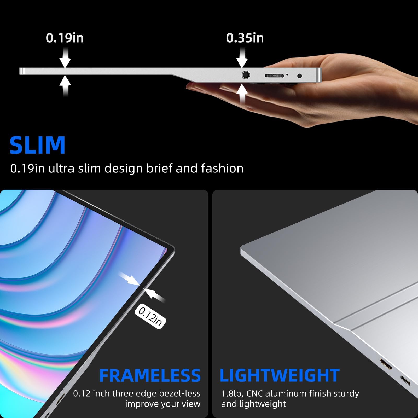 Uperfect Portable Monitor 4K, 15.6'' Silvery 3840X2160 Uhd Hdr Usb C Monitor, 100% Adobergb, 400Cd/?Brightness, Ips Freesync Spe