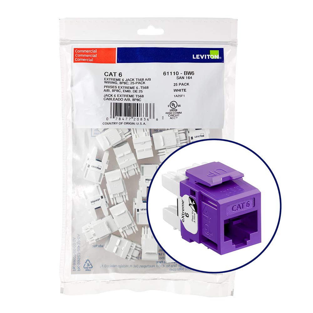 Leviton 61110 BP6 Extreme 6+ QuickPort Connector, CAT 6, Purple, 25 Pack