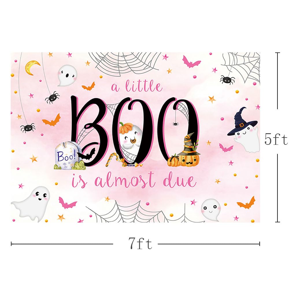 Mehofond 7X5Ft Halloween Baby Shower Backdrop A Little Boo Is Almost Due Pink Watercolor For Girls Background With Spider Web Ba