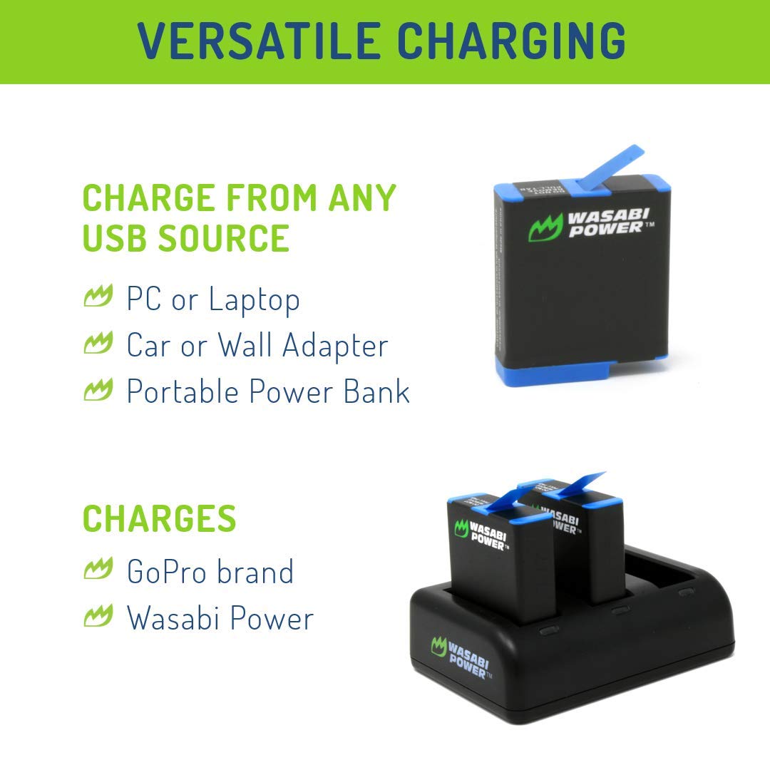 Wasabi Power Battery (4 Pack) And Triple Charger Replacement For Gopro Hero 8 Black (All Features Available), Hero 7 Black, Hero