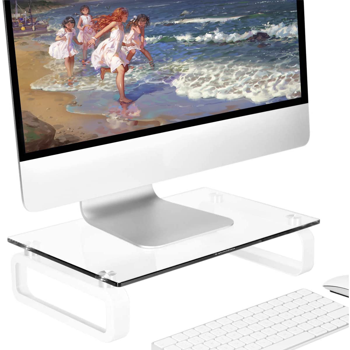 Hemudu Clear Computer Monitor Stand Riser Multi Media Desktop Stand For Flat Screen Lcd Led Tv, Laptop/Notebook, With Tempered G