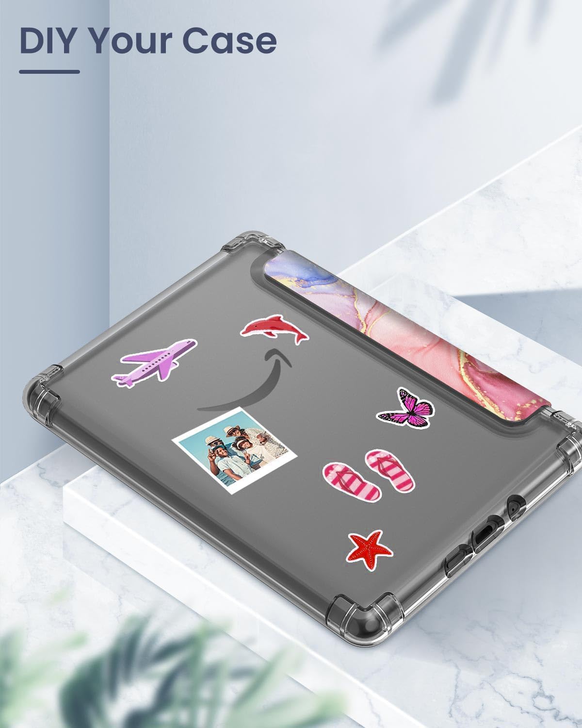 MoKo Case for 6' All New Kindle (11th Generation 2024/2022 Release), Ultra Clear Soft Flexible Transparent TPU Back Cover with Auto Wake/Sleep for Kindle 11th Generation 2024, Light Pink Gold Marble