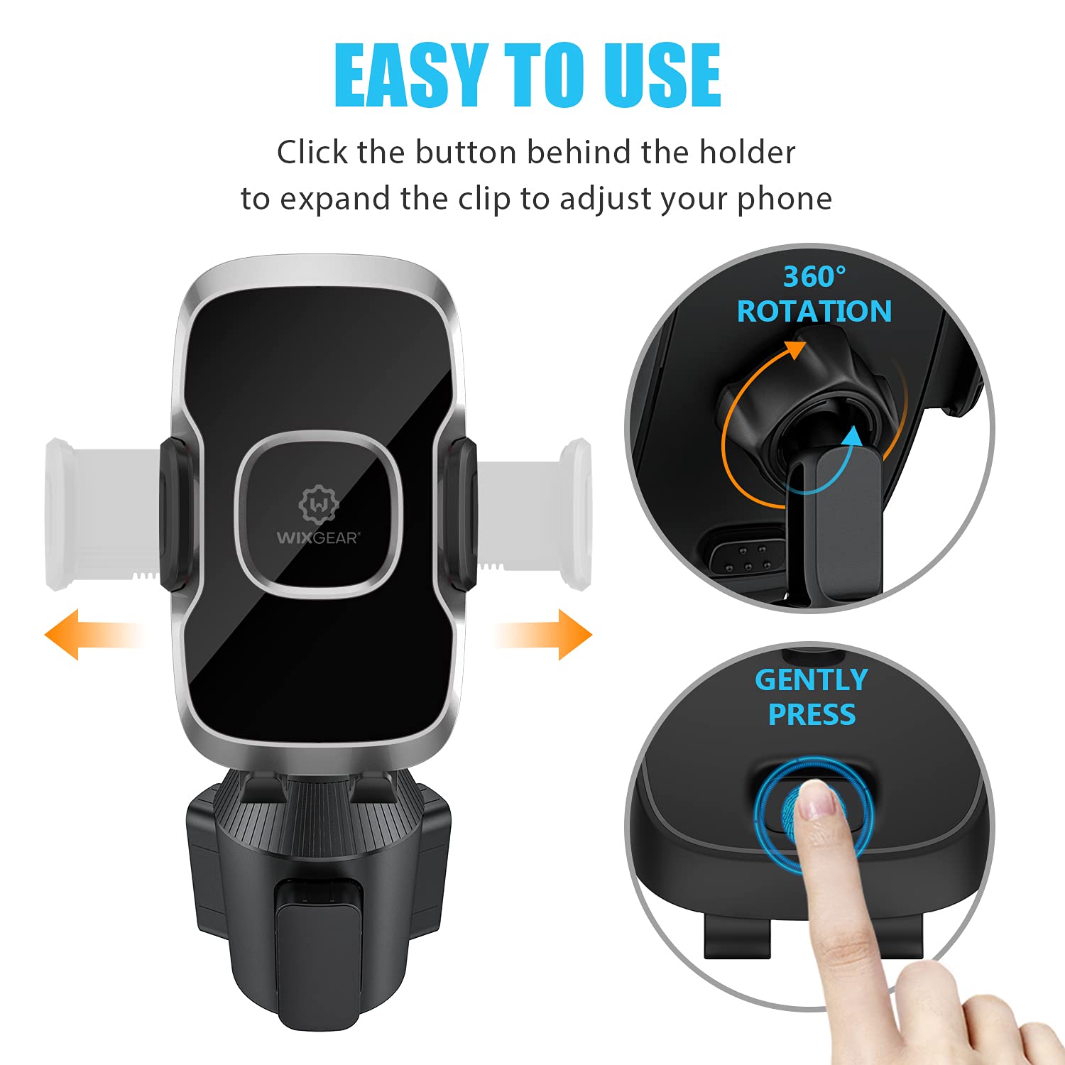 Wixgear Cup Phone Holder For Car, Car Cup Holder Phone Mount Adjustable Automobile Cup Holder Smart Phone Cradle Car Mount