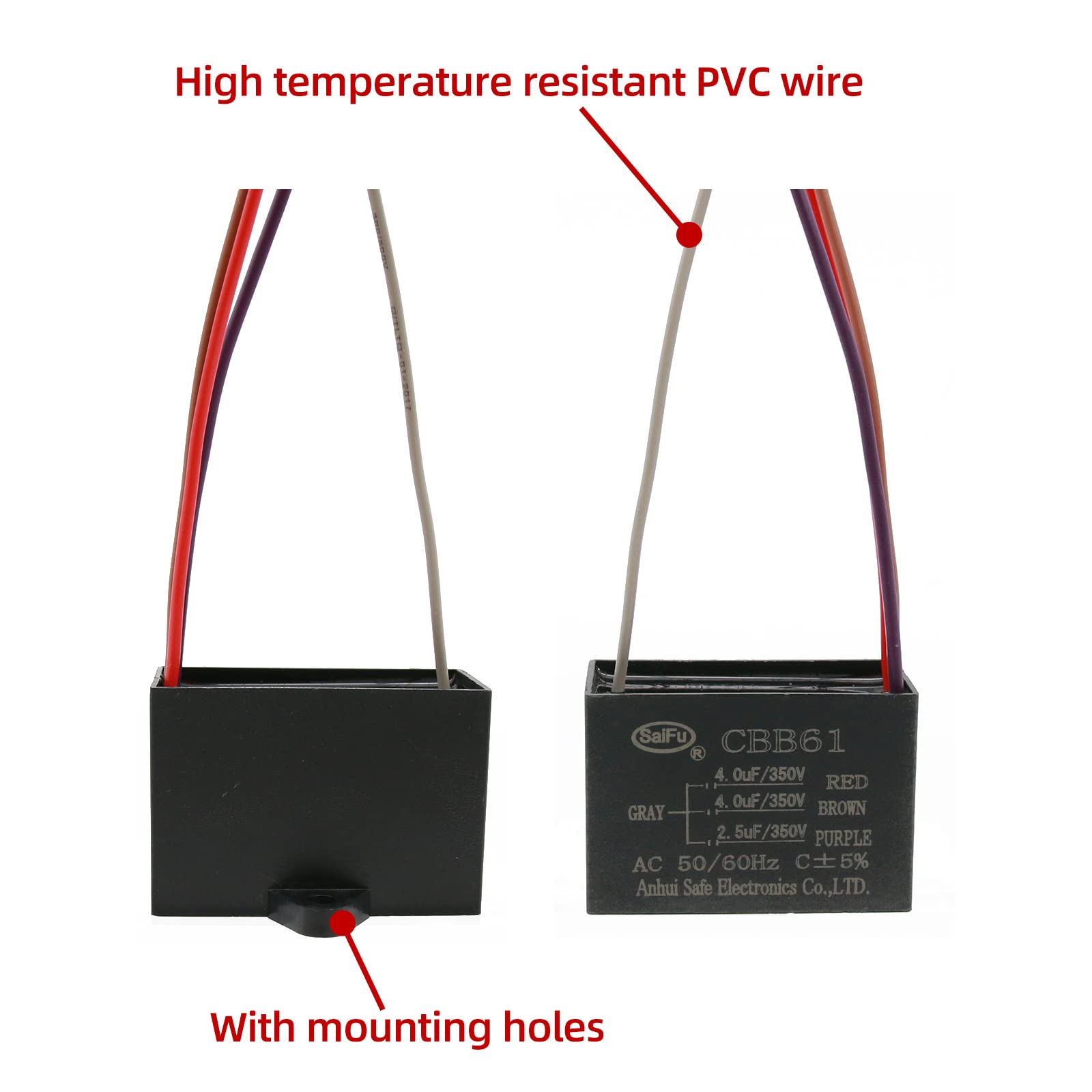 Akzytue Cbb61 Capacitor 4Uf+4Uf+2.5Uf 350V Ac Ceiling Fan 4 Wire 50/60Hz For Starting Electric Fan Generator Pump Motor
