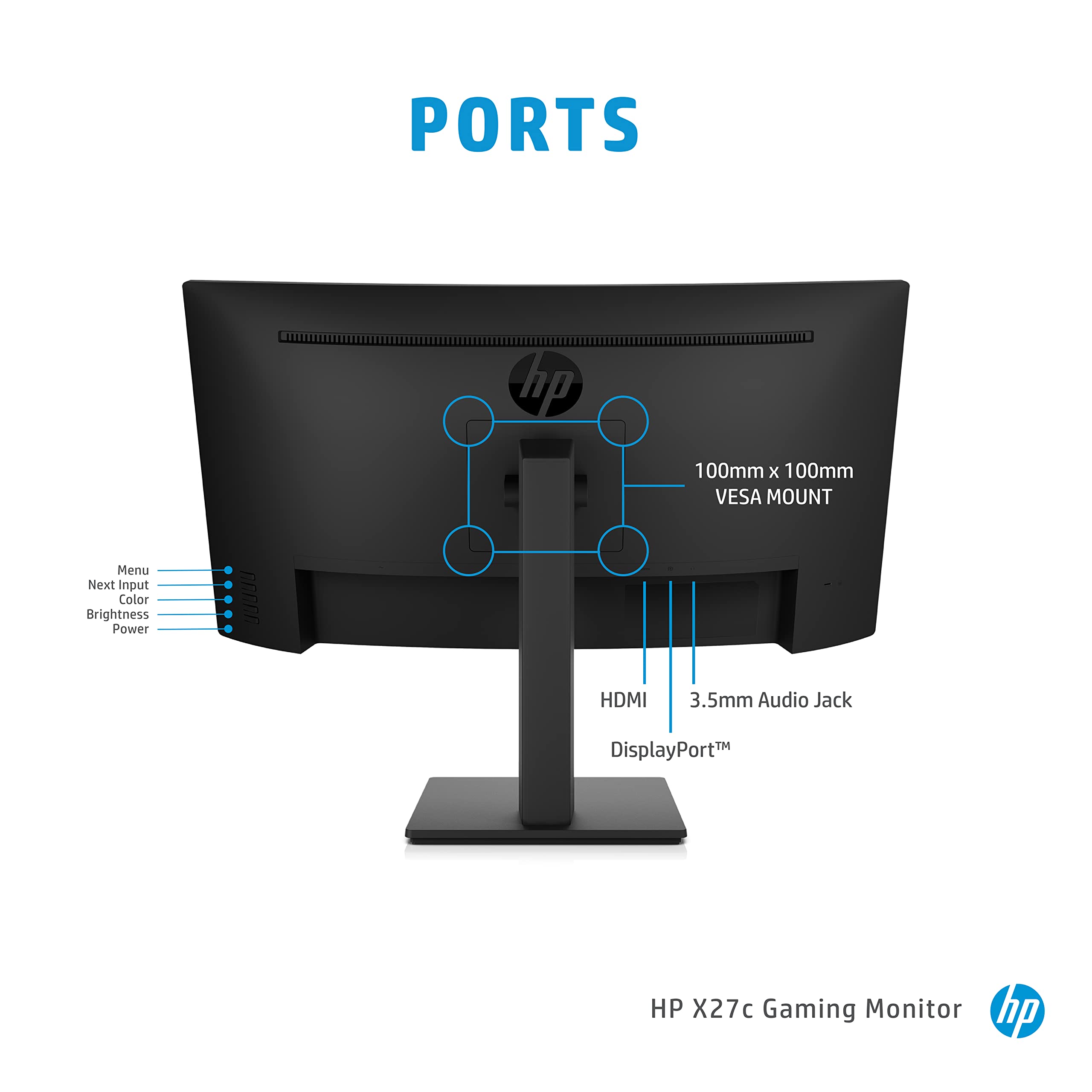 Hp 27-Inch Curved 165Hz Fhd Gaming Monitor, Eyesafe (X27C, Black)