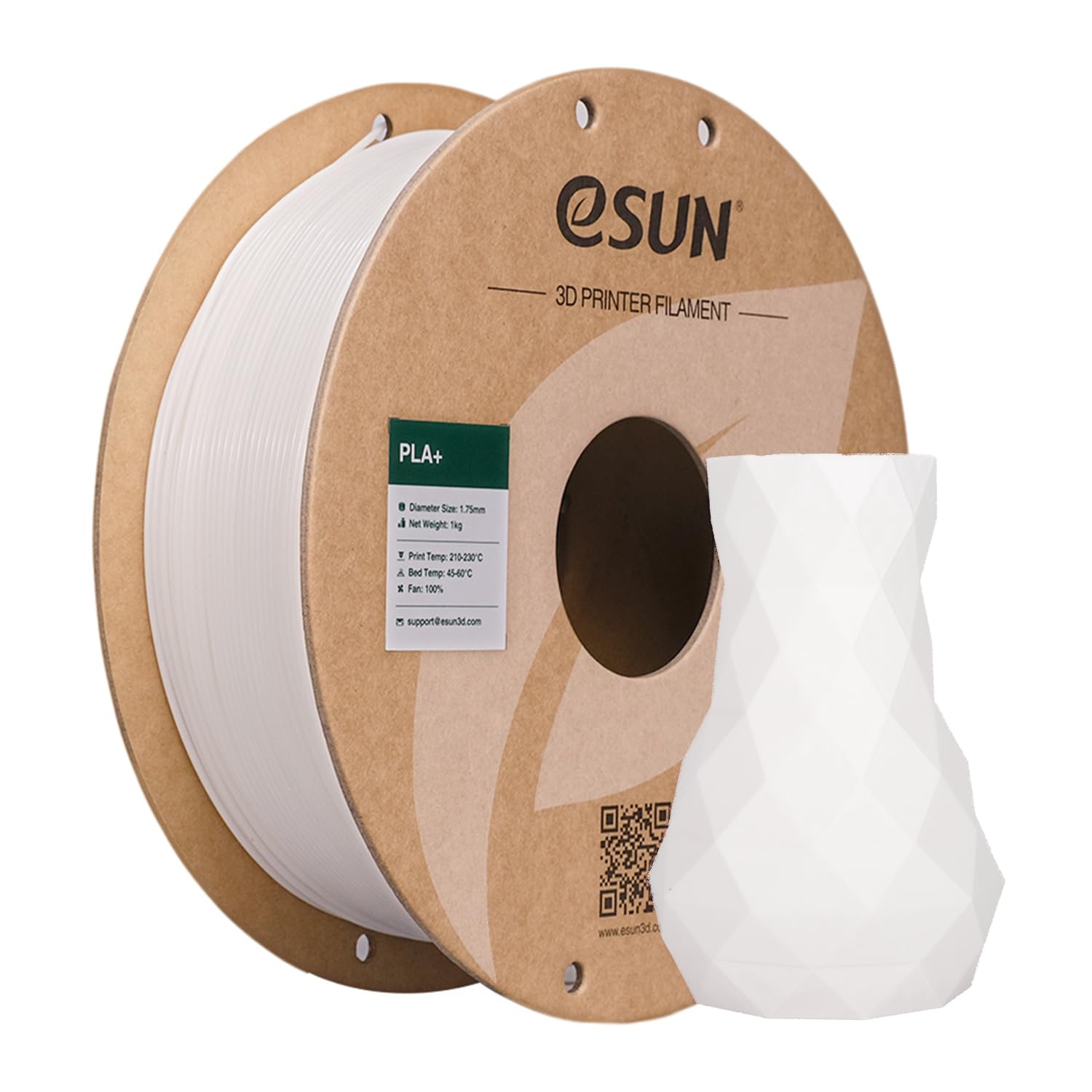 eSUN PLA+ Filament 1.75mm White 1KG, 3D Printer Filament Dimensional Accuracy +/- 0.03mm, 1kg Cardboard Spool(2.2lbs) 3D Printin