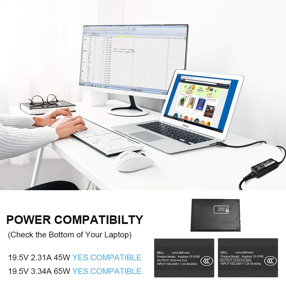 Charger For Dell Laptop Computer 65W 45W Round Tip Power Adapter