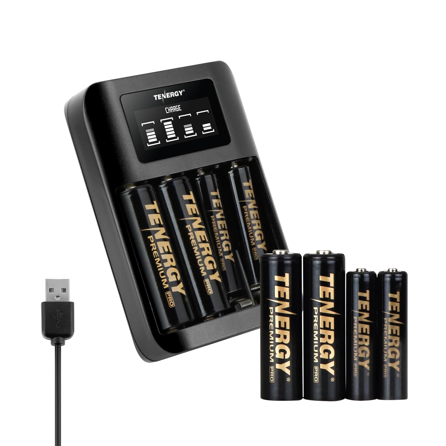 Tenergy Premium Pro 4 Pack Aa And 4 Pack Aaa Rechargeable Batteries And Portable Tn474U Battery Charger, Ideal For High Performa