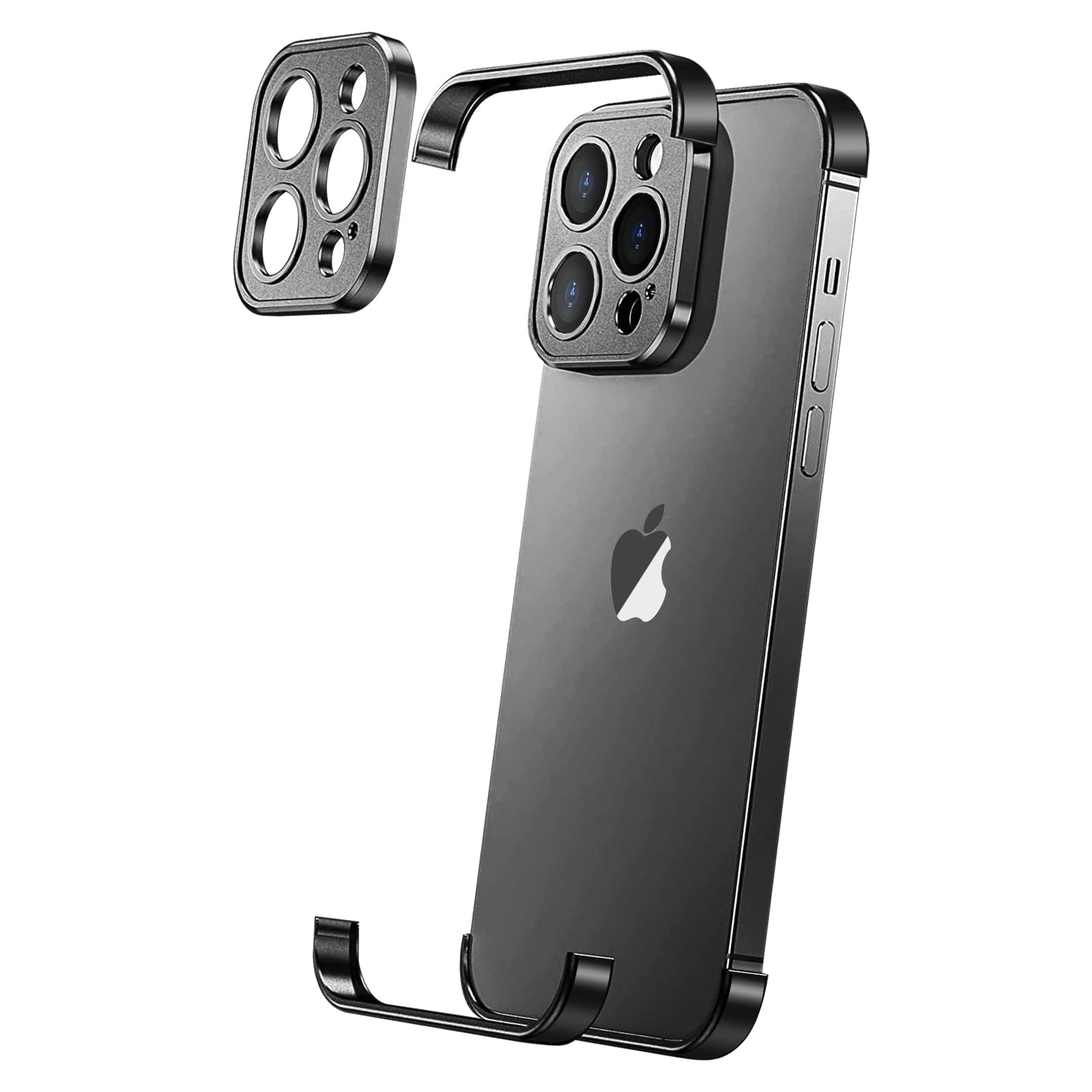Losin Compatible with iPhone 15 Pro Max Case with Camera Lens Protector, Aluminum Metal Frameless, Borderless Design, Slim Thin 