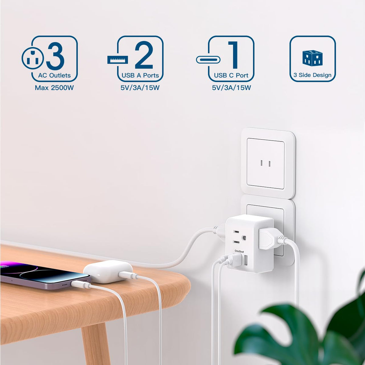 2 Pack Us To Japan Plug Adapter, 2 Prong To 3 Prong Outlet Adapter With ...