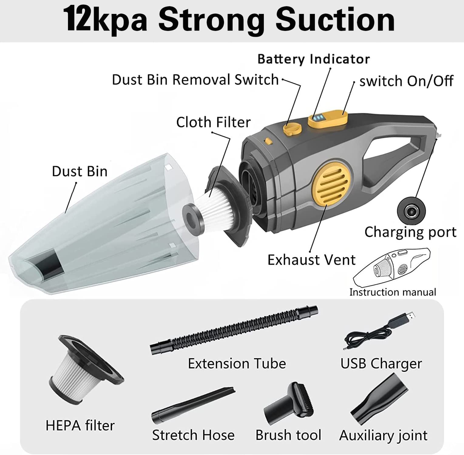 Azhzolsk Dust Buster Upgrade Handheld Vacuum Cordless Rechargeable Handheld Vacuums 12000Pa 16500Pa High Power With Power Displa