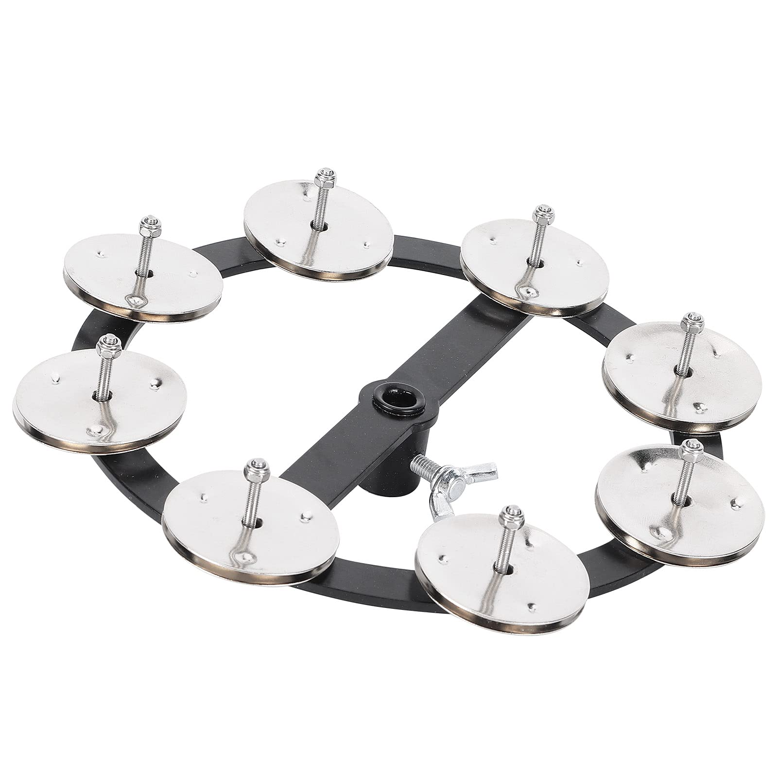 Stainless Steel Tambourine, Crisp and Pleasant in Sound Hi Hat Tambourine Excellent Performance Firm for Beginners(Black)