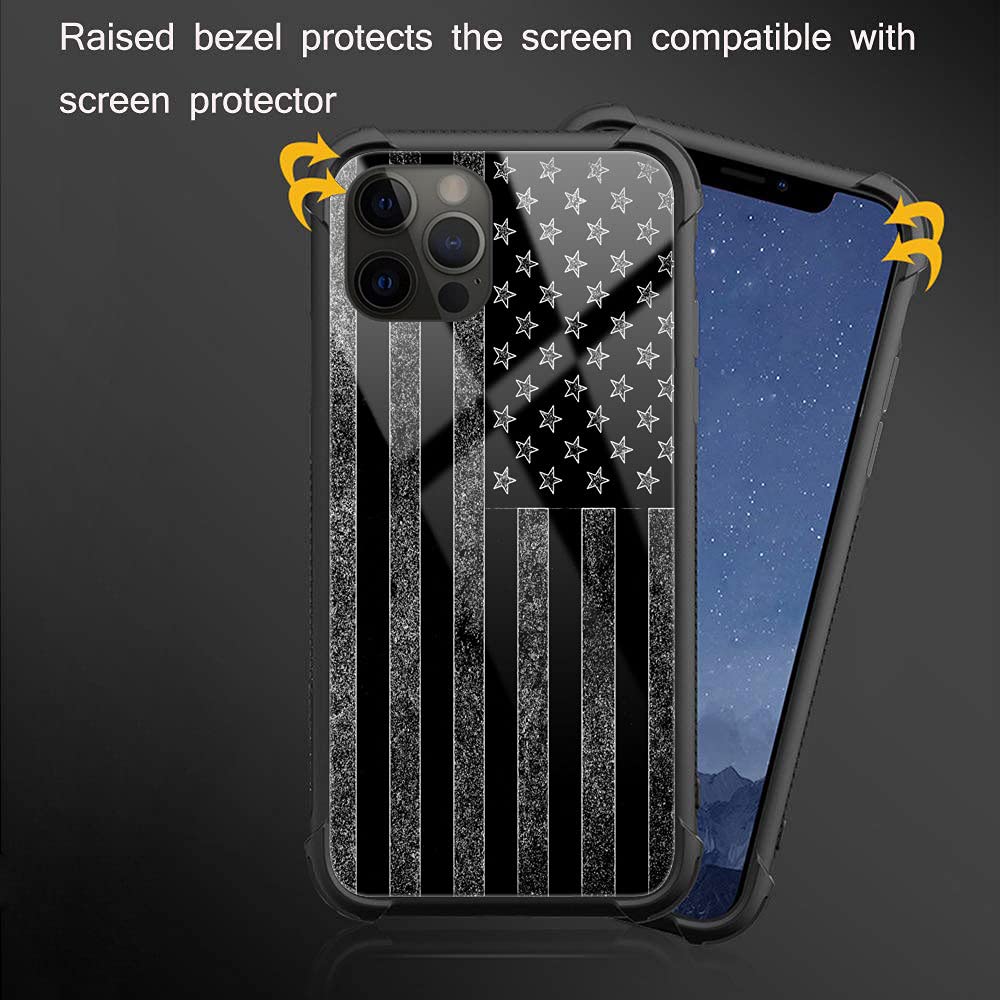 ZHEGAILIAN iPhone 13 Mini Case Tempered Glass TPU Shock Protective Black White American Flag