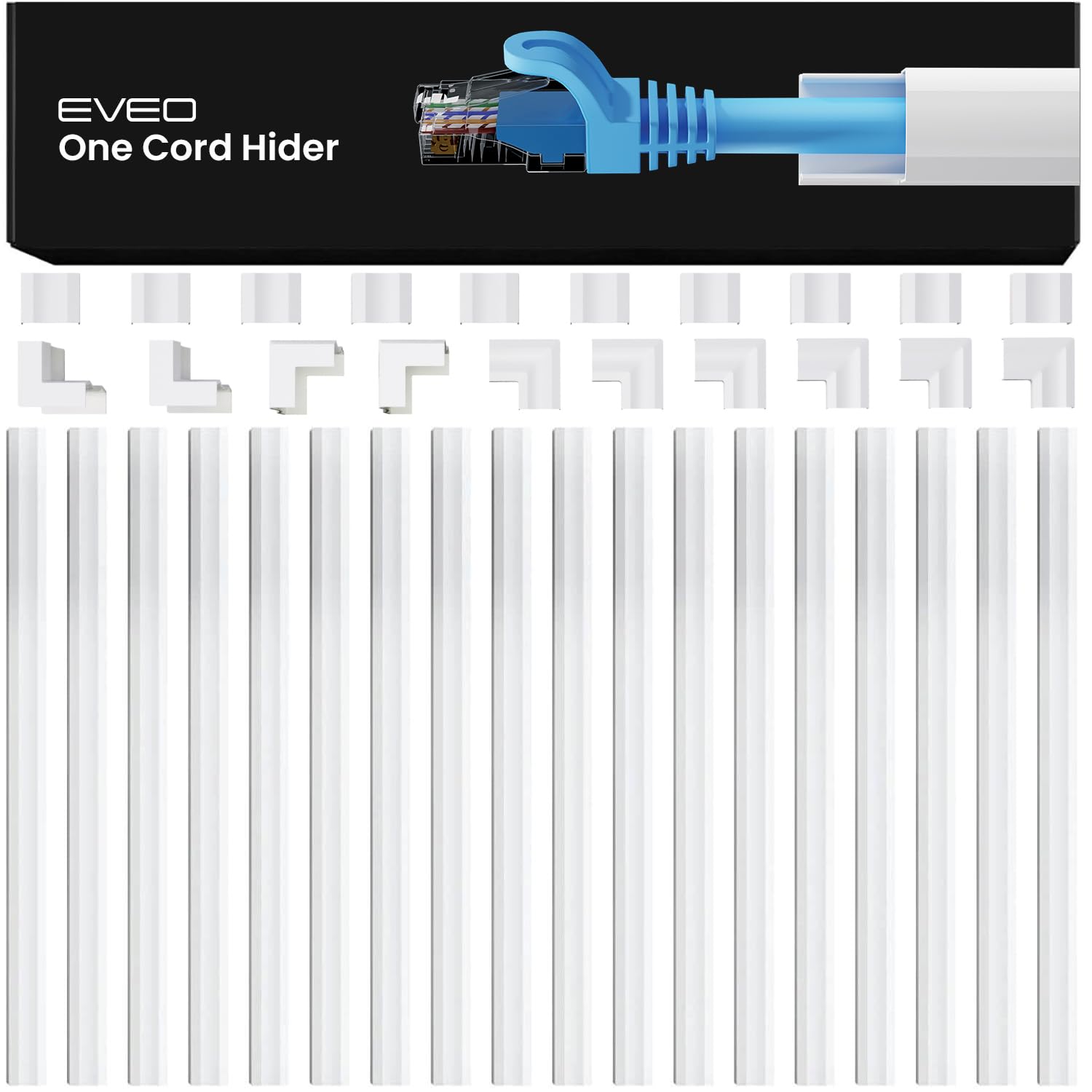 Eveo Cord Hider, 300    Cable Hider, One Cord Covers For Wires On Wall, Cable Raceway Cord Hider Wall, Cable Cover, Wire Covers 