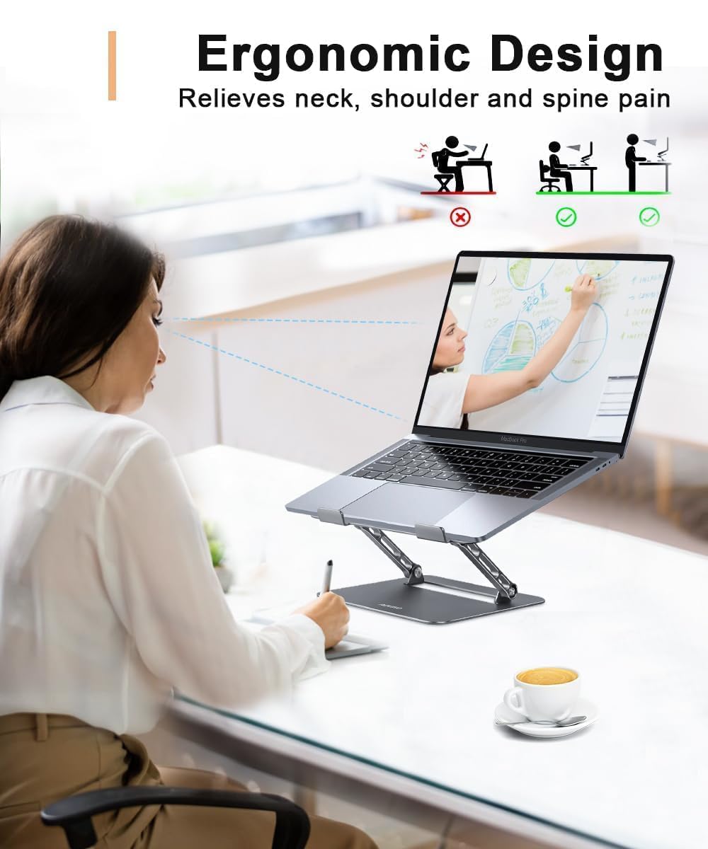 Aoviho Adjustable Laptop Stand For Desk,Portable Laptop Stand Holder And Riser,Foldable Aluminum Notebook Computer Stands For Ma