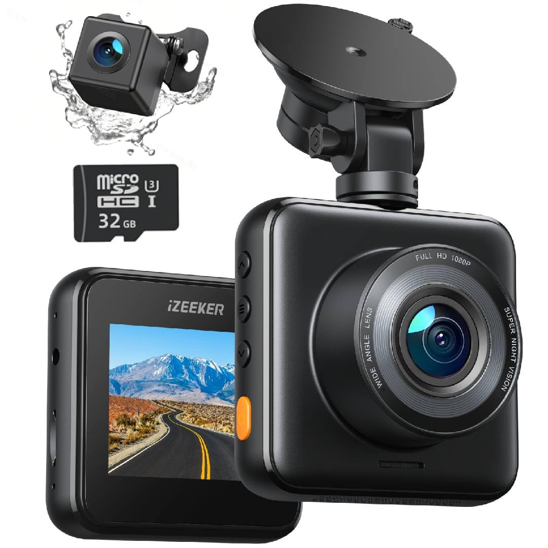 Izeeker Dash Cam Front And Rear With Sd Card, 1080P Full Hd Car Camera With Hiden Design, Dual Dash Camera For Cars With Acciden