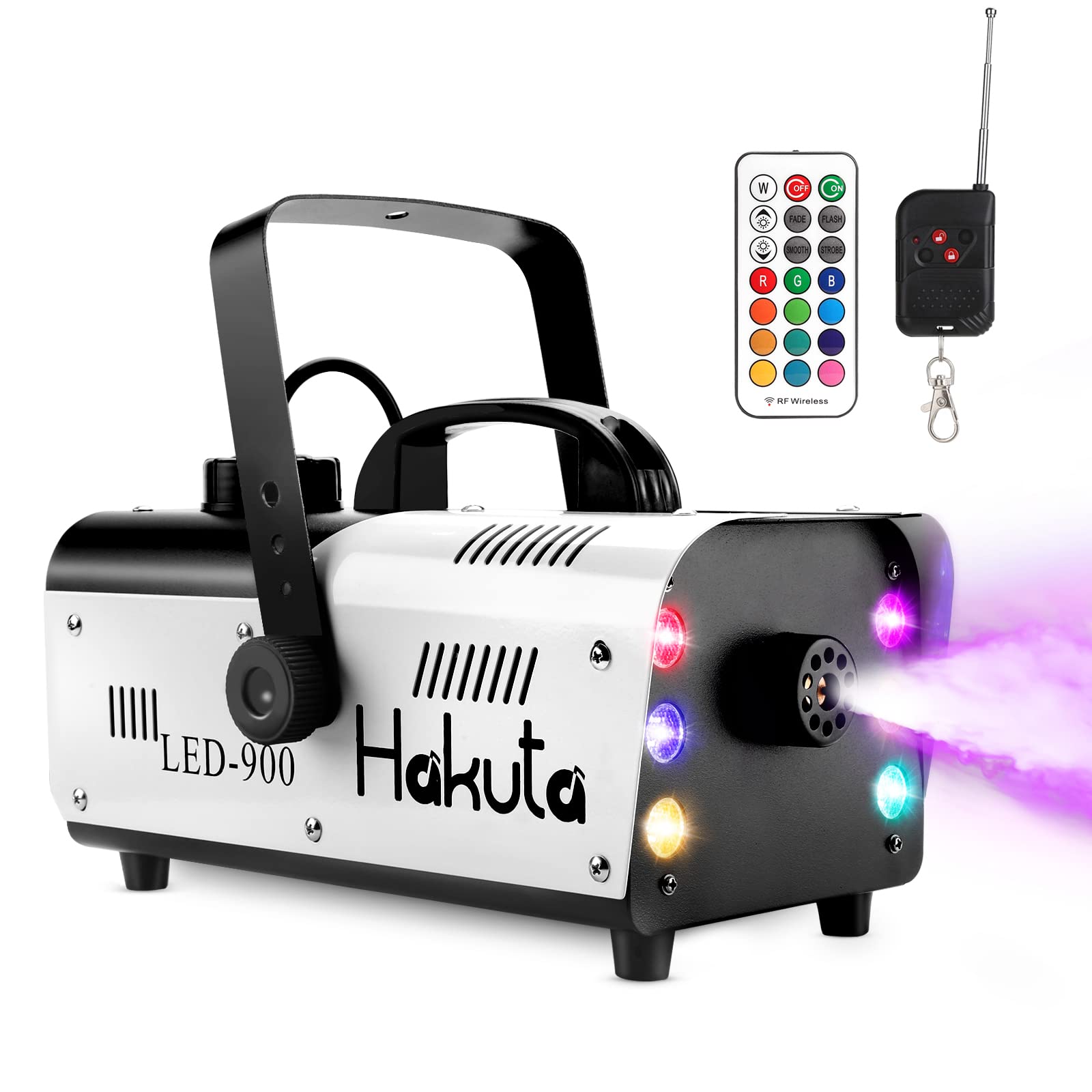 HAKUTA Fog Machine, Automatic Spray Smoke Machine with 6 LED Lights and 7 Color Variation, 2000CFM Output with Wireless Remote C