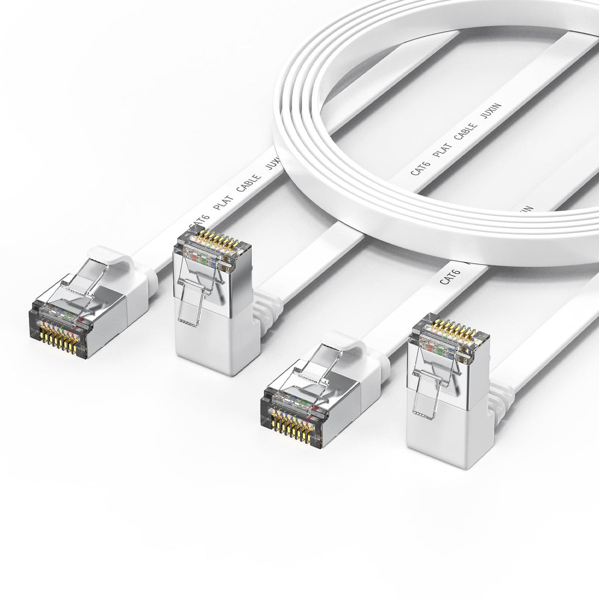 Juxinice 90 Degree Cat 6 Ethernet Cable Flat 10Ft, 2 Packs Right Angle Down Angle Cat6 Internet Network Cable  Ethernet Patch Ca
